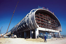 Terminal 2E of the Charles de Gaulle International Airport in Paris, France under construction. This and the next 7 slides show collapse of part of this huge shell-like building 30 months after construction.
