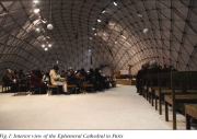 Interior view of the Ephemeral Cathedral in Paris: A gridshell construction
