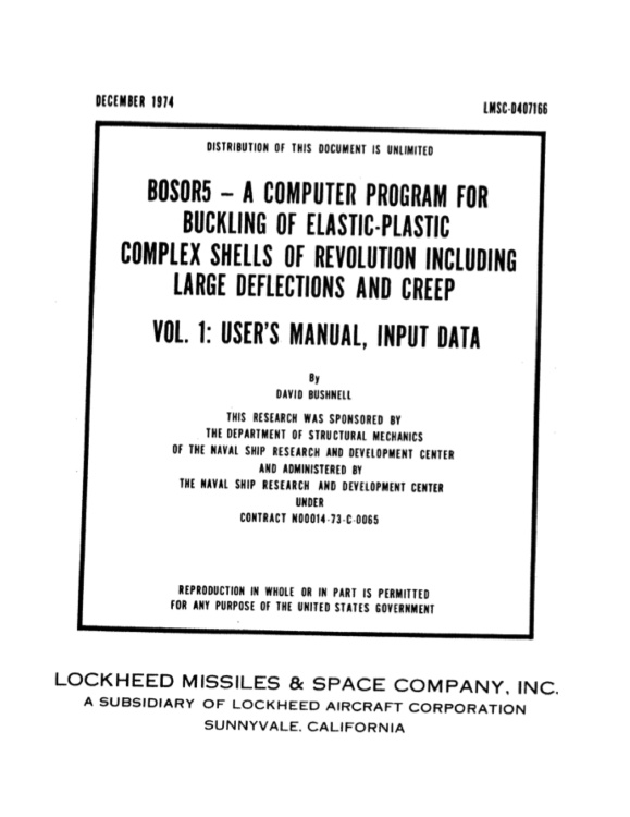 The cover of the user's manual for BOSOR5