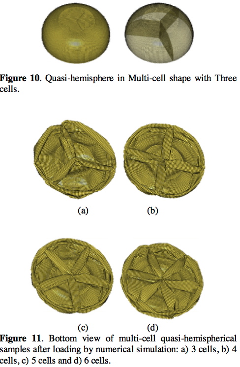 Single- & multi-celled quasi-hemispherical shell energy absorbers