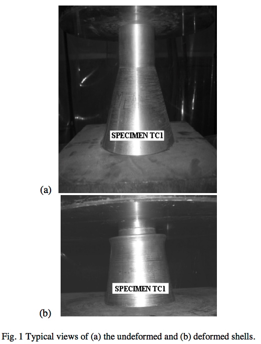 Axially compressed metallic cylinder-cone combination tested under uniform end shortening