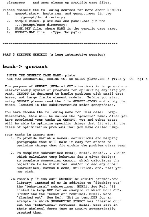 GENOPT runstream, Slide 3 of 3: Page 3 of a typical GENOPT run stream