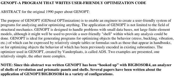 1. About GENOPT and 2. Applications of GENOPT to a variety of problems involving thin-walled structures