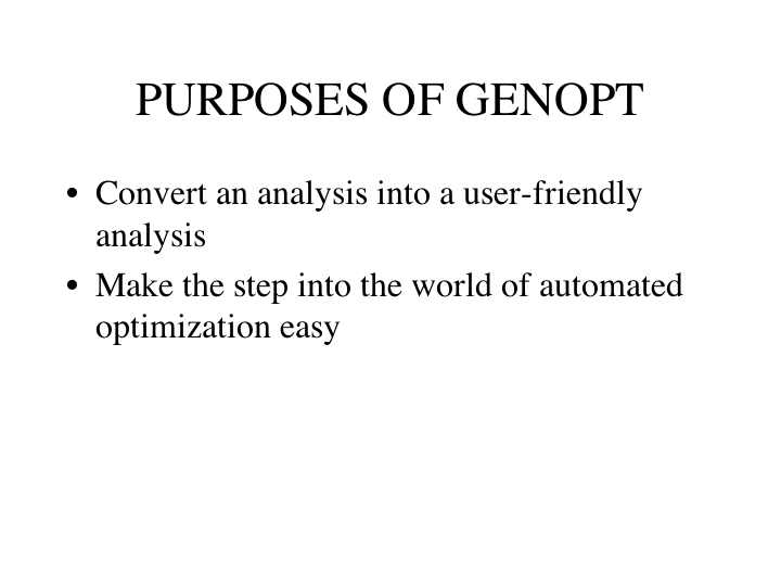 Purposes of GENOPT