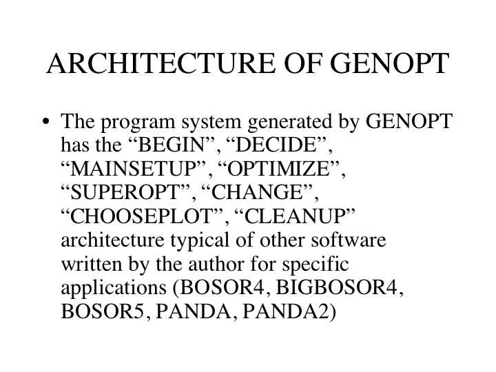 Architecture of GENOPT
