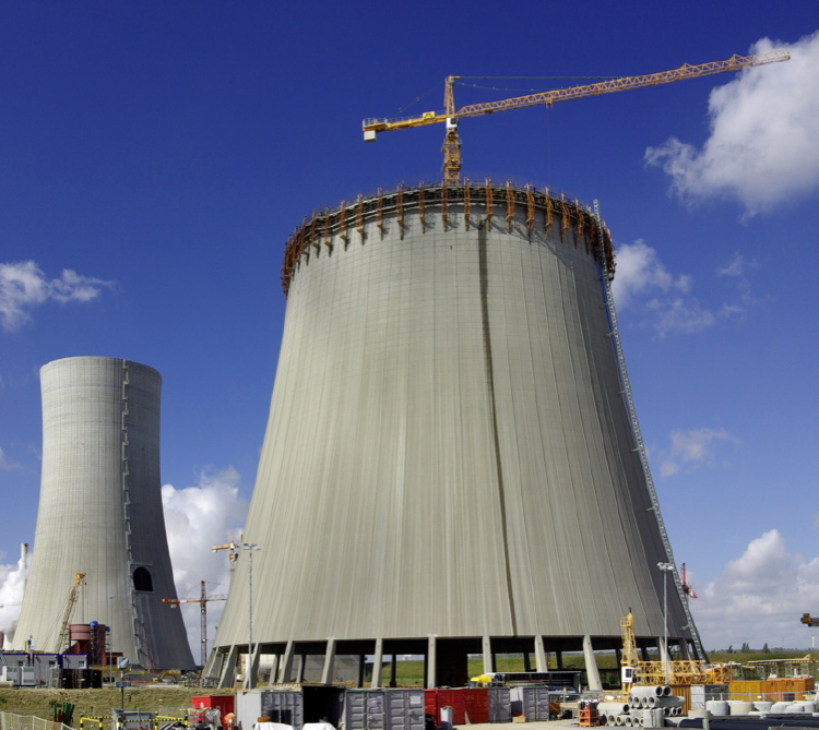 Construction of huge cooling towers for a steam power plant