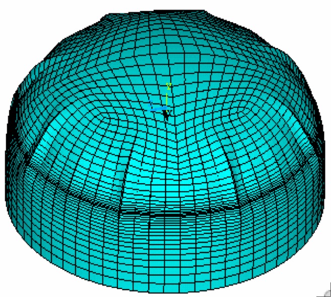 Post-buckling of an internally pressurized torispherical pressure vessel head from ANSYS finite element model