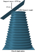 Oblique axial impact on a tapered corrugated thin-walled tube