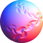 Simulation of a growing spherical shell that buckles inside an (invisible) hollow sphere.