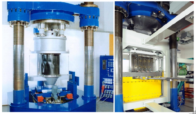 DLR’s buckling test facility: left: axial compression configuration; right: compression-shear- configuration
