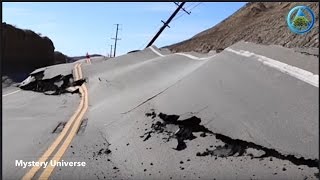 Buckling of a road due to earthquake displacements in California