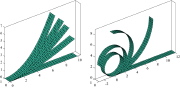 Deformed configurations at different load levels for end shear force (left) and end moment (right)