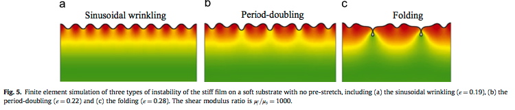 Film on substrate: wrinkling, period doubling, folding
