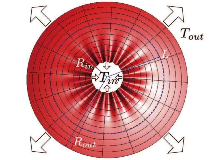Radial wrinkles in a flat sheet with uniform outward force/circ.length on the rim and inward uniform radial force/length along the inner boundary