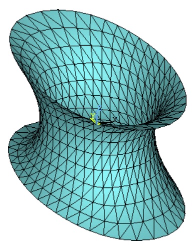 Conoid membrane deformed by axial stretching between elliptical end rings