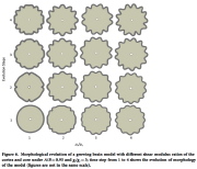 Different folding patterns as a function of the ratio of shear moduli mu(s)/mu(c) of cortex/core