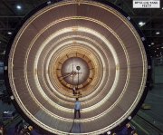 Interior of the Space Shuttle main tank, which has both ring and stringer stiffeners