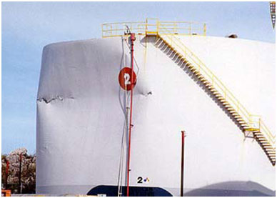Large tank buckled during high external pressure from wind loading during a hurricane