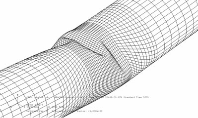 Finite element model of local buckling and post-local buckling of a long pressurized pipe in bending