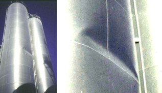 Typical buckling of metal silos from eccentric discharge of contents