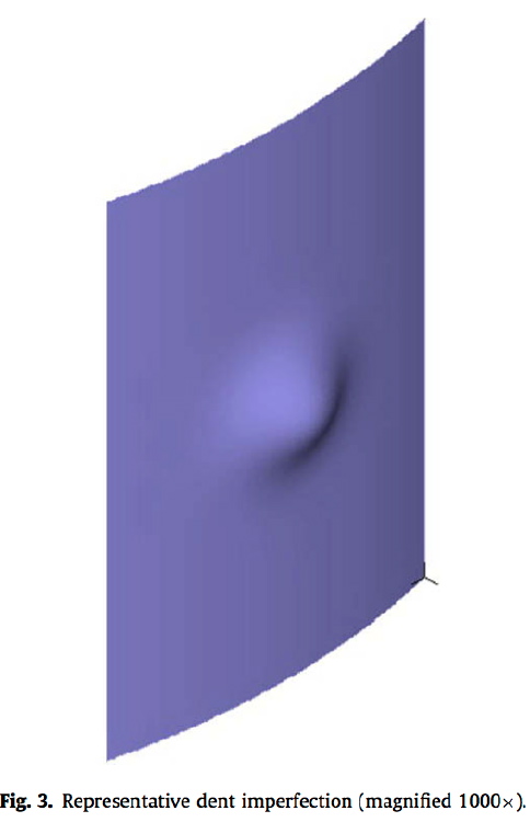 Cylindrical panel with outward dent