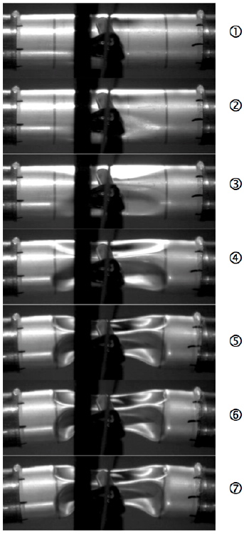 Fig. 5. Sequence of high speed images that show the dynamic collapse of IMP69 (images taken at 0.16 ms intervals).
