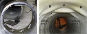 Fig. 1. Lined pipe, (a) photo after experimental testing (Focke, 2007) and (b) wrinkled liner pipe (Hilberink, 2011).