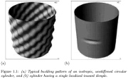 (a) Typical buckling mode of a perfect axially compressed isotropic cylindrical shell; (b) Cylinder with a single localized inward dimple