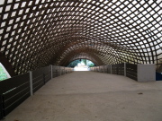 Interior of the Mannheim Multihalle in Mannheim, Germany built in 1975, spanning 85 meters: a latticed shell