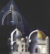 Left: St. Peter's Basilica, Vatican City, AD 1626; Middle: Taj Mahal, Agra, AD 1648; Right: Gol Gumbad, Bijapur, AD 1656
