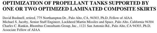 Example 10, Slide 1: Optimization of propellant tanks supported by one or two optimized laminated composite skirts