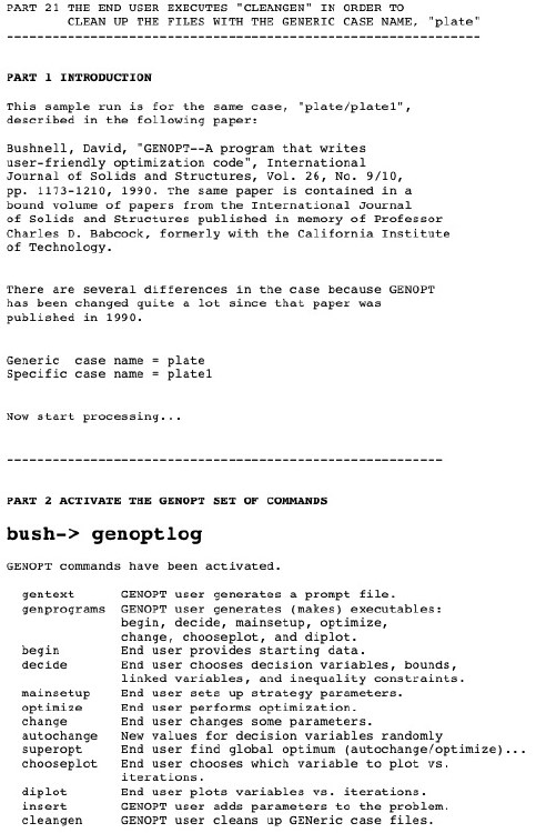 GENOPT runstream, Slide 2 of 3: Page 2 of a typical GENOPT run stream