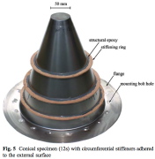 steel conical shell test specimen with external rings