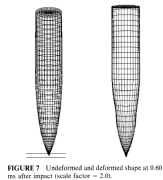 Finite element model of the undeformed and deformed thin-shell projectile