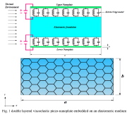 Double layered viscoelastic piezo-nanoplate embedded in an elastomaeric medium