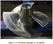 A propeller can be severely damaged by water cavitation