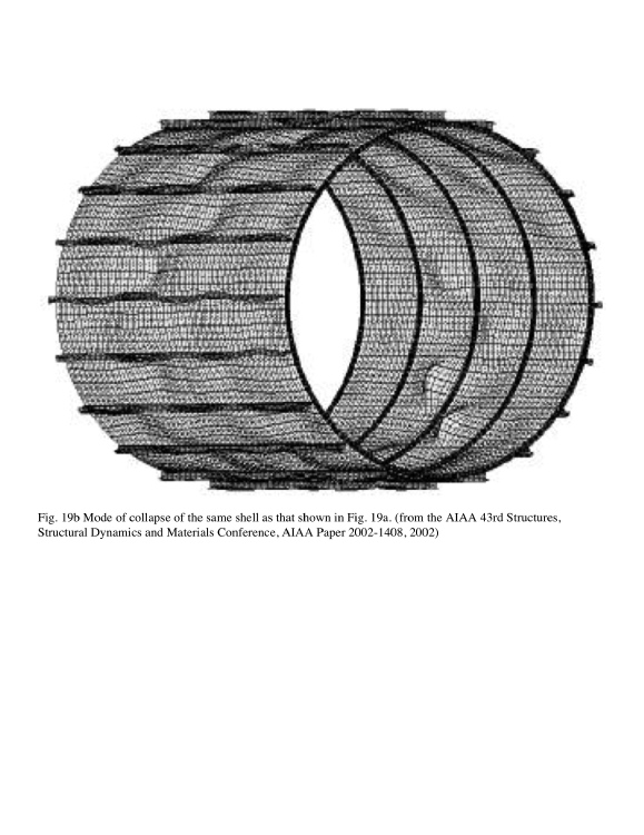 STAGS model of the T-ring and T-stringer stiffened cylindrical shell at the load combination, Nx and Nxy, that causes ultimate collapse of the shell
