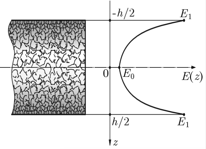 Variation of the elastic modulus E through the thickness of a sandwich plate with a porous wall