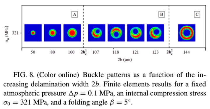 Buckle shapes as a function of the delamination width of the thin film