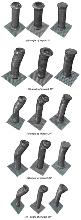Three types of tubes under axial impact applied at various angles